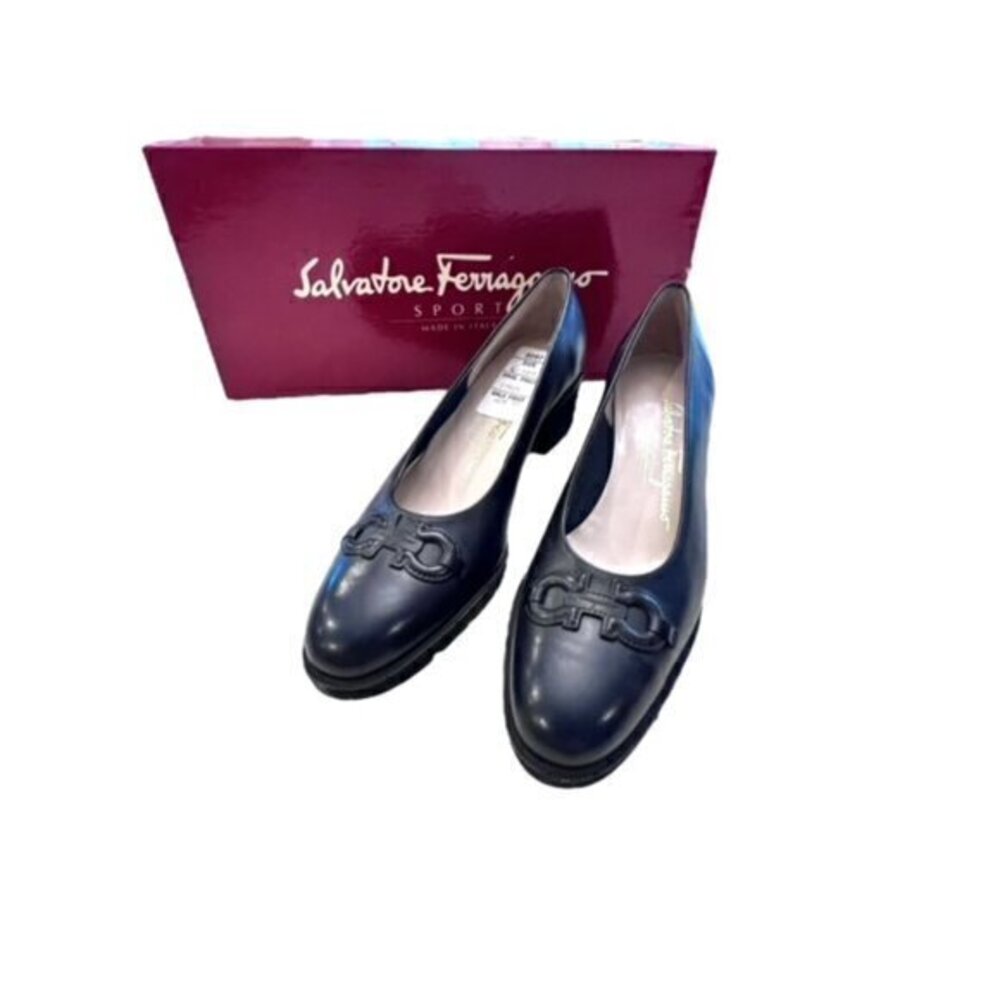 Salvatore Ferragamo Navy Leather Loafers